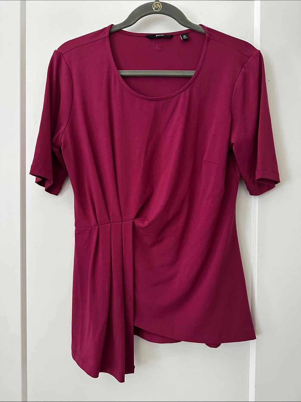 Betabrand Magenta Pleated Asymmetric Scoop Neck Top